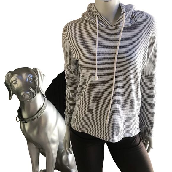 O’Neill Gray White Striped Hooded Top Women's Size Small - Picture 1 of 6